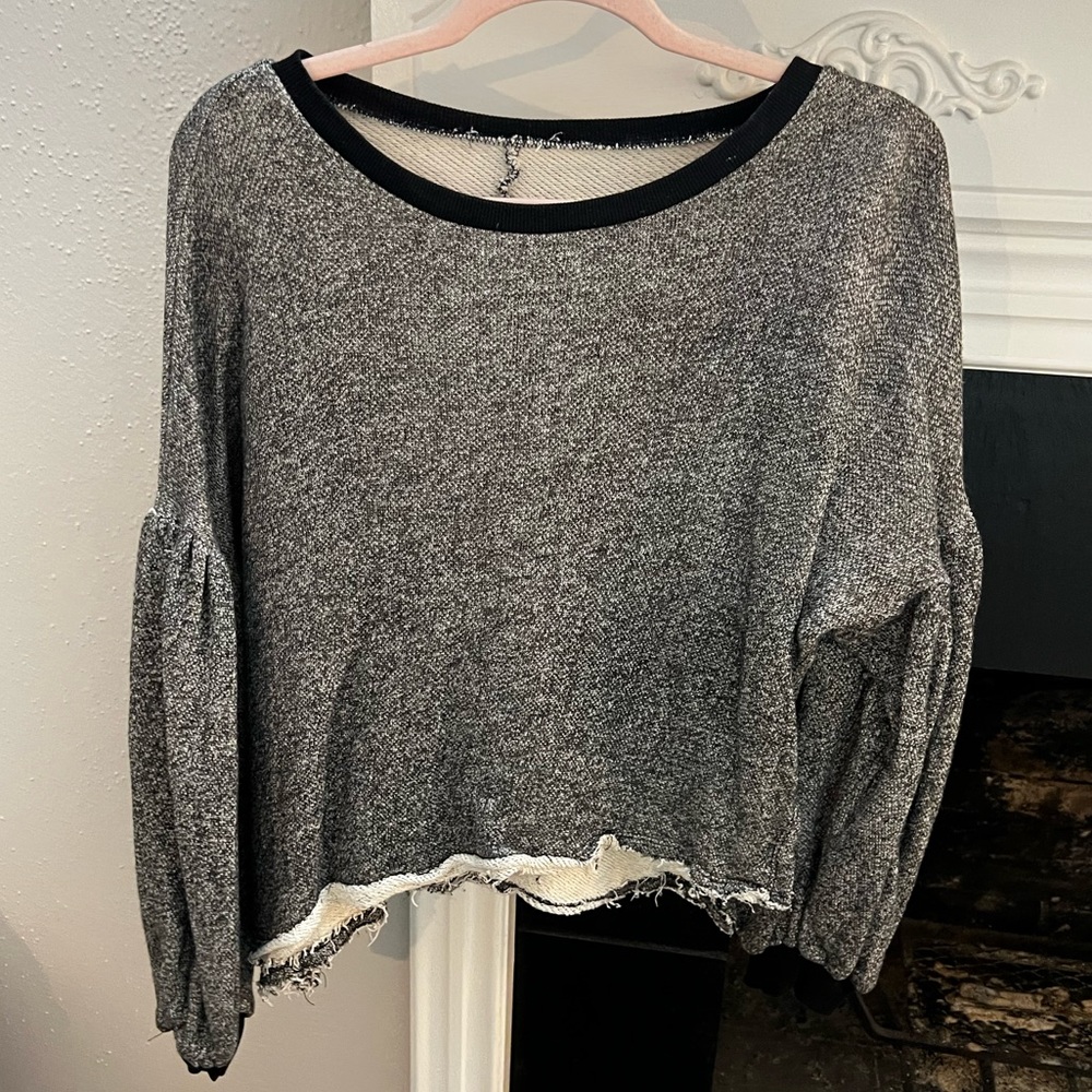 Black and white frayed sweater